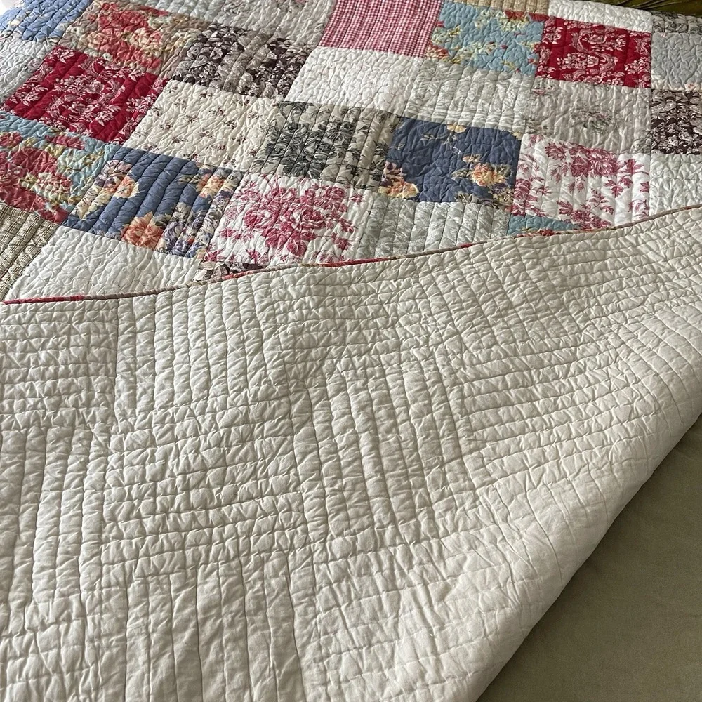 Pottery Barn Providence Patchwork Quilted Floral Blanket Full 68x86